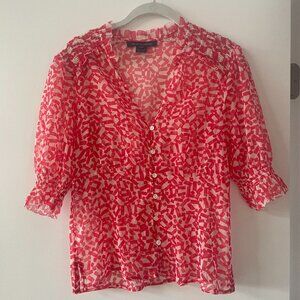 French Connection Helena Recycled Crinkle‎ Top in Hibiscus and Cream, Size 4